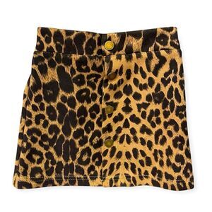 Girl’s Leopard Print Faux Suede Button Front Mini Skirt Small
